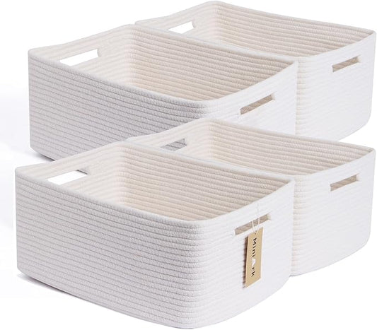 MiniArk Large Storage Baskets for Organizing, Closet Shelf Baskets for Clothes Blanket Towels, Baby Nursery, Toy Bins Box, Woven Rope Baskets, 17 x 13 x 7.5”, 4 Packs Off White