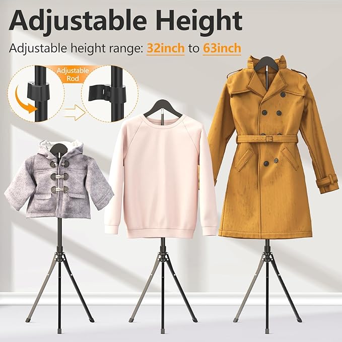 2 Pack Adjustable Shirt Display Stand 32-63 Inch, Foldable Clothing Display Stand Mannequin Torso for Retail Vendors, Multi-Use Steamer Rack Stand for Clothes Garment (2)