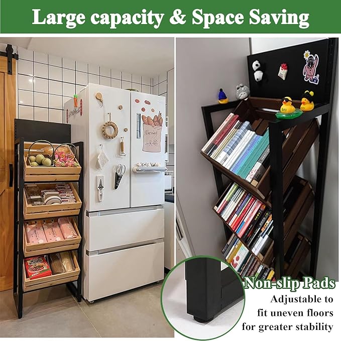 3/4 Tier Fruits & Vegetables Kitchen Shelf Rack Display,Retail Snack Stand, Large Solid Wood Floor Multi-layer Storage Frame for Commercial Supermarket(B-3 Tier)
