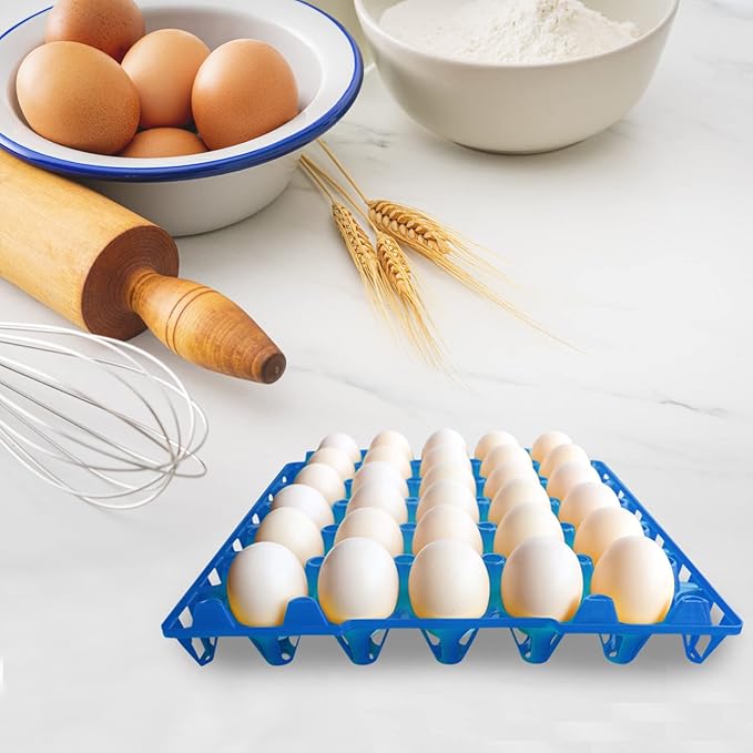 8PCS Plastic Egg Tray Egg Crates 30-Egg Flats, Stackable Egg Cartons Hold Multiple Eggs for Home Chicken Farmers, Plastic Egg Crate Farm Products for Storing, Sorting, Shipping Eggs - Blue