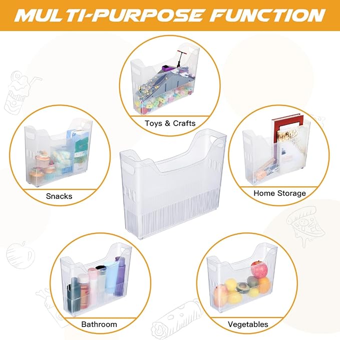 Beeveer 4 Pcs Plastic Freezer Organizer Bins with Wheel Tall Narrow Kitchen Pantry Organizer Snack Storage Containers for Office Refrigerator(10 x 13.3 x 3.5 Inch)