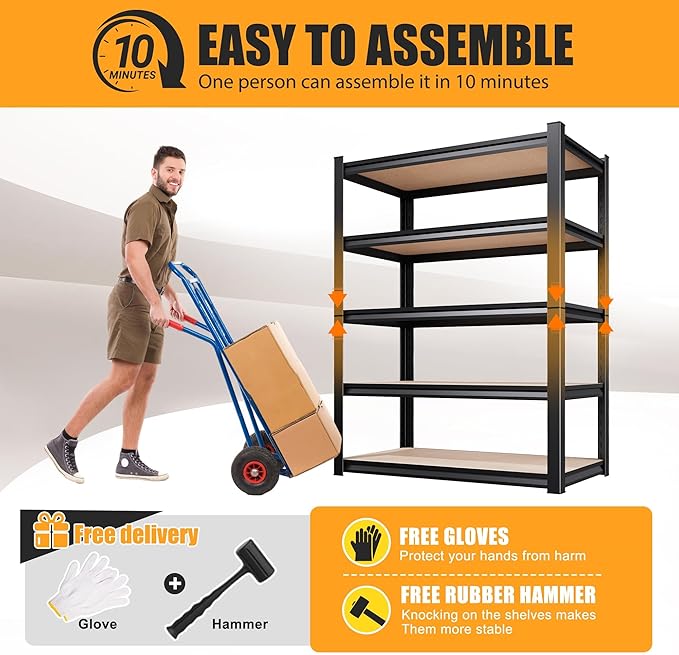AOAORRG Set of 4 Garage Shelving Heavy Duty Storage Shelves, Metal Adjustable Shelving Unit, Utility Garage Organizer Shelf for Basement, Pantry, Kitchen, Warehouse, 45.6" Wx17.7 Dx71.2 H, Black