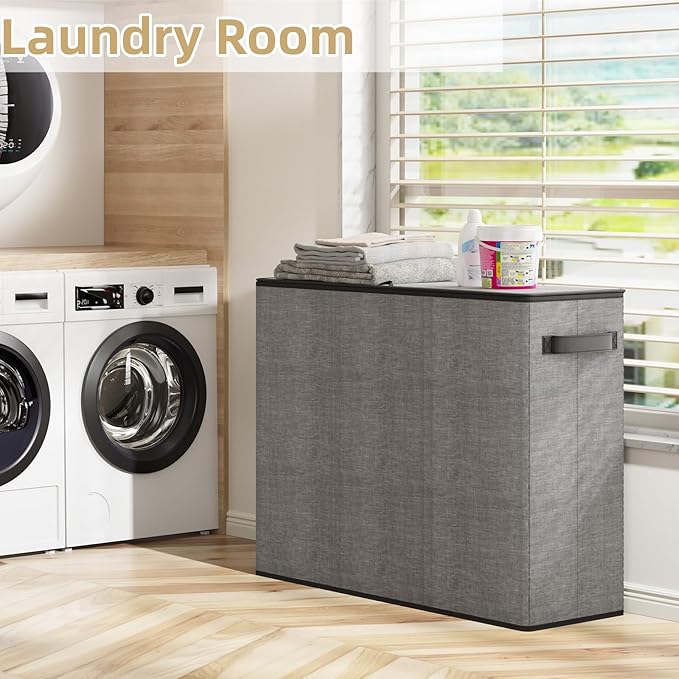 Optish 180L Laundry Hamper 3 Section, Large Laundry Hamper with Lid, Dirty Clothes Hampers with Handles, Laundry Basket Organizer for Laundry, Bedroom, Bathroom, Laundry Sorter Baskets, Grey