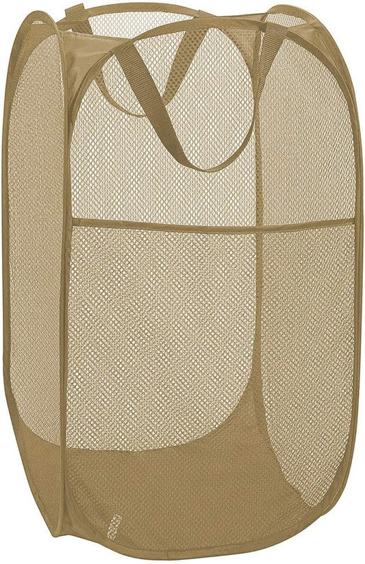 Mesh Popup Laundry Hamper, Foldable Laundry Basket Clothes Hamper for Home, Apartment, College Dorm or Travel, Collapsible for Storage, Beige