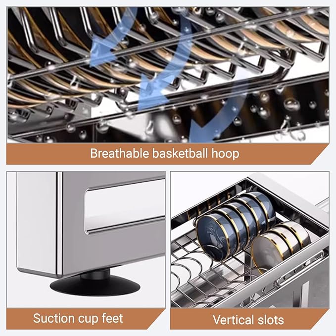 Over The Sink Dish Drying Rack 2 Tier 304 Stainless Steel Multiple Kitchen Dishware Storage Counter Organization Space-Saving with Suction Cup for Plates Bowl(56cm/22in)