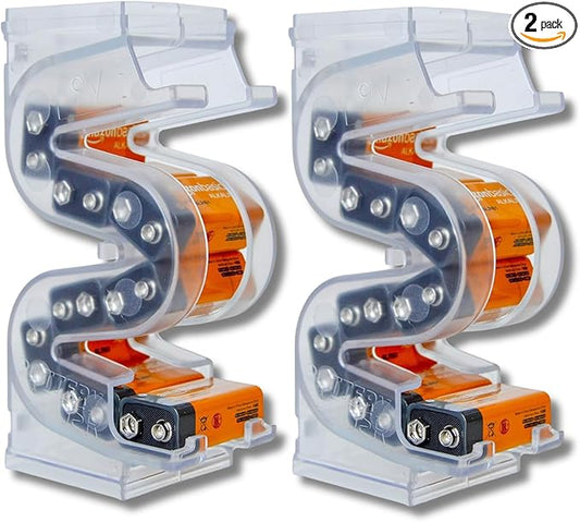 Battery Ladder™ for 9V Batteries | Vertical Storage Case & Dispenser | Stackable Expandable Wall Mount Holder Combo (2-Pack, Holds 20 9V Total)