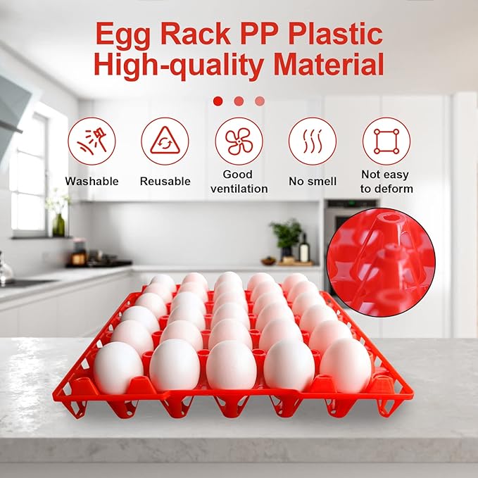 8PCS Plastic Egg Tray Egg Crates 30-Egg Flats, Stackable Egg Cartons Hold Multiple Eggs for Home Chicken Farmers, Plastic Egg Crate Farm Products for Storing, Sorting, Shipping Eggs - Red