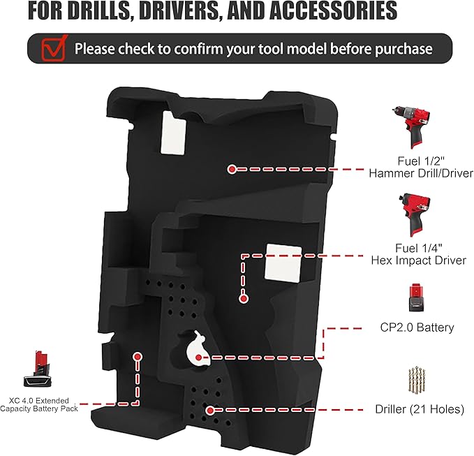 EVA Liner Organizer Compatible with 8435 Series Tool Box, Precision-Cut Foam Insert Fit for 3rd Gen Series Tools and Accessories, Modular System Compatible for Drills & Drivers (Black)