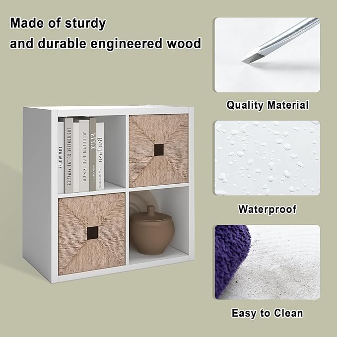 CTESNE【2026 Wooden Thick Frame 4 Cube Storage Organizer Shelf with Anti-Tipping Kits + Reversible Open Back Bookcase, Horizontal and Vertical Dual-use（White,11inch）
