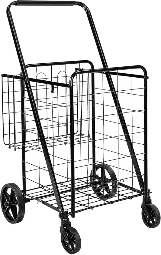 Amazon Basics Foldable Collapsible Shopping Utility Cart with 360-Degree Wheels, Multi-Functional for Sports, Easy Assembly, X-Large, Black