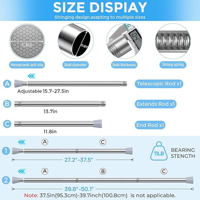 Tension Curtain Rod Silver Tension Rod 28 To 48 Inch Spring Curtain Rod Non Slip Tension Rods 1pcs For Windows No Drilling Adjustable Tension Rods of Curtain Window Closet Kitchen Wardrobe