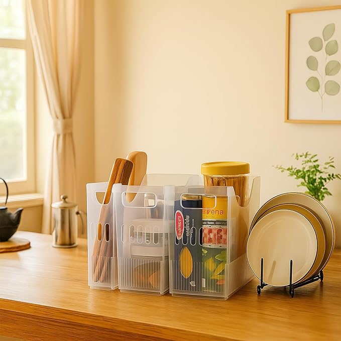 3 Pcs Plastic Freezer Organizer Bins with Wheel, Tall Narrow Pantry Organizer Kitchen Organization Rolling Bins Snack Storage Containers for Fridge, Cabinet, Bathroom, Office (3 Sizes)
