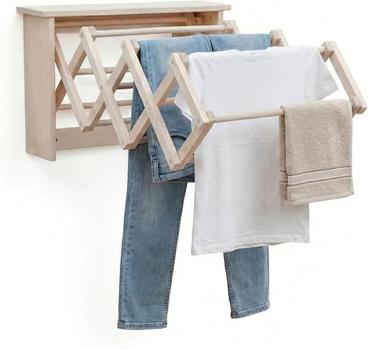 Pennsylvania Woodworks Large Wall Clothes Drying Rack ~ Heavy Duty Solid Maple Hardwood, Folding, Collapses to 25" x 20" x 8", Hand Built in USA, Unfinished