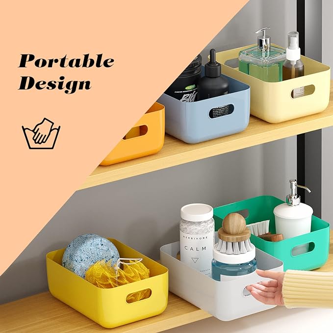 OWill 7-Pack Plastic Storage B-ins 4.2L, Small Organizer Bins for Classroom Kitchen Pantry Bathroom, Clear Storage Baskets for Shelves, Durable Containers for Bath Toy Storage & Home Organization