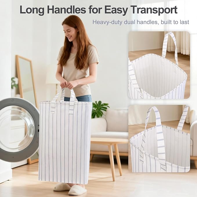 Laundry Hamper Collapsible Laundry Baskets, Freestanding Waterproof Clothes Hamper with Reinforced Handles in Laundry Room Bedroom Bathroom College Dorm for Adults, Blue 11.8"×15.7"×23.6"
