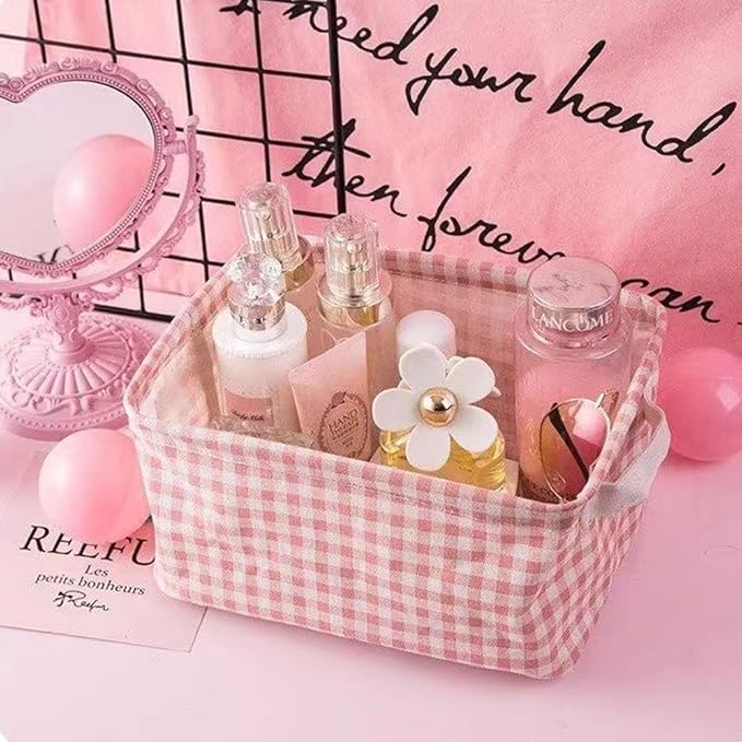 Foldable Storage Basket - Set of 6 Small Collapsible Canvas Containers Organizers with Handle for Home Decor or Storing Toys, Keys, Sundries, Little Crafts. (Style C)