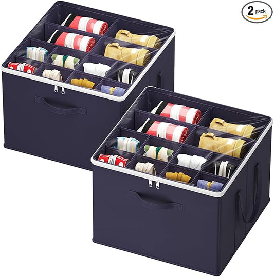 Lifewit Shoe Storage Organizer for Closet, Fabric Large Shoe Box Storage Containers with Clear Cover, Foldable Bins for Boots Heels Sneakers Fits 24-32 Pairs (Each 12-16 Pairs) 2 Pack Blue