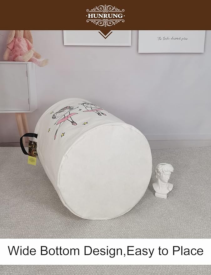 HUNRUNG Collapsible Fabric Storage Basket, Waterproof Laundry Hamper with Handles, Round Storage Bin for Clothes Toys, Foldable Organizer for Bedroom Nursery Bathroom(Round-Dancing girl)