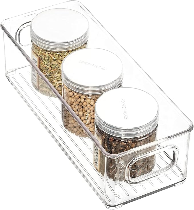 mDesign Plastic Long Stackable Storage Organizer Container, Organization Bin w/Handles for Kitchen, Pantry, Fridge, Freezer, Cabinet, Perfect to Hold Breast Milk - Ligne Collection - 4 Pack, Clear