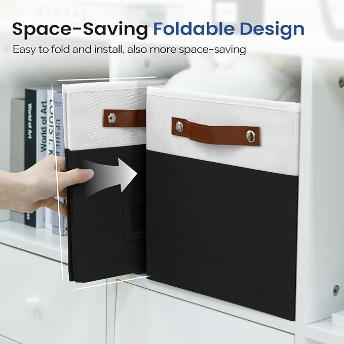 FinishingBo 6-Pack Storage Cubes with Handles & Label Holders Basket, Closet Cube Home Organizer Bins(White/Black, 10.5 x 10.5 x 11 inch)