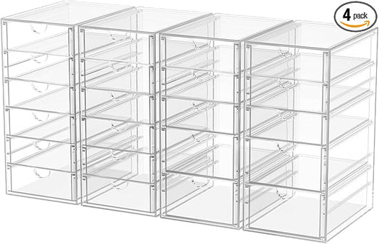 caktraie Desk Organizers And Accessories With 22 Drawers, 4 Pack Office Desktop Drawers, Plastic Makeup Organizer Containers Bins With Drawers Desk Organization, Bathroom Organizers Storage Case Box