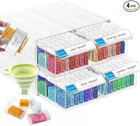 ARTDOT Diamond Painting Storage, 4 Pack Stackable Bead Organizer 140 Slots Individual Containers with Diamond Art Accessories and Tools for Beads Nail Pill Rhinestones Seed