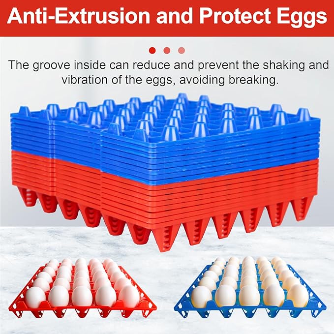 16 Pack Plastic Egg Tray Egg Crates, 30 Egg Flats Stackable, Reusable Egg Storage Trays for Chicken Coop & Farm, Large Plastic Egg Holder for Collecting, Storing & Transporting Eggs