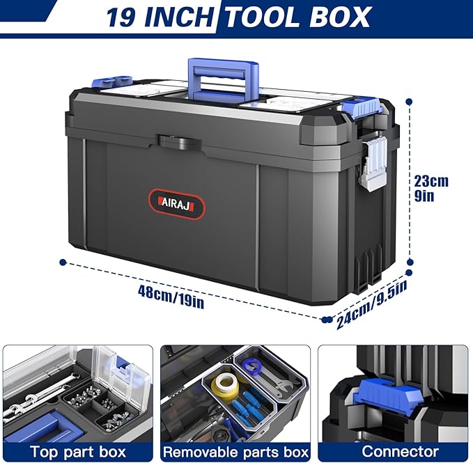 3-In-1 Tool Box with Wheels | Rolling Stackable Tool Box | Modular Tools Storage System | Small Toolbox with Detachable Parts Box Organizer丨Portable Toolbox for Garages,Home DIY,Workshop丨17+19+21"