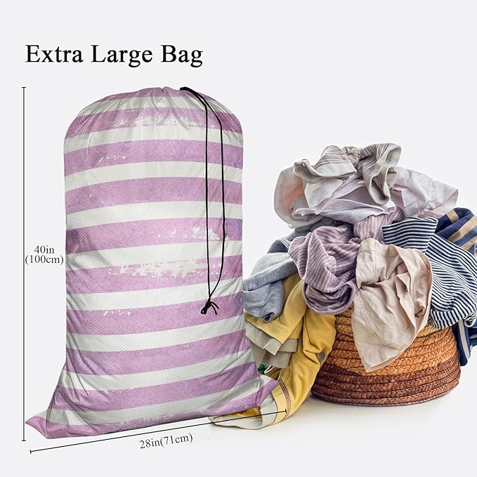 Swono Laundry Bag with Locking Drawstring Closure, Dirty Clothes Organizer Watercolor Striped Violet Stripes Lines Extra Large Heavy Duty for Camp Home Dorm Room Essentials for Men Women, Purple