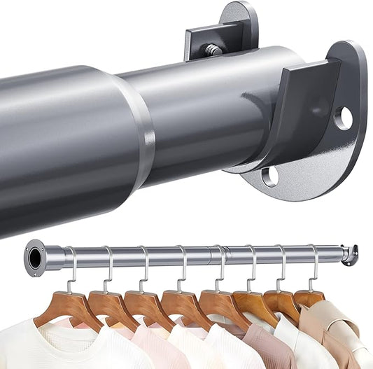 Mavivegue Closet Rod, 17 to 43 Inch Adjustable Closet Rods for Hanging Clothes, Silver Hanging Rod for Closet Wardrobes Laundry RV, Bathroom