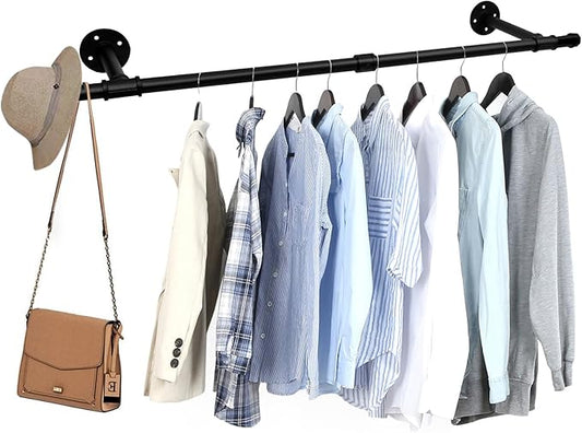 Oroonoko 36 inch Industrial Pipe Clothes Rack Wall Mount For Hanging Rod Bar for Laundry Room Up to Max Load 135Lb Black