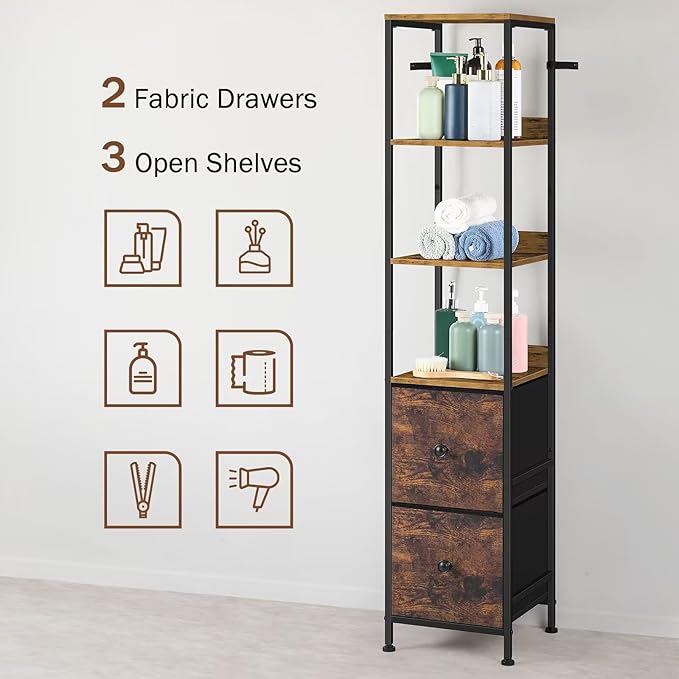 Tall Bathroom Cabinet, Narrow Storage Cabinet with Drawers Tall Slim Floor Cabinet, Bathroom Organizers and Storage for Small Space, Living Room and Bedroom, Brown