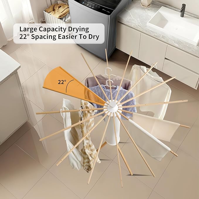 RFOUO Clothes Drying Rack Tripod,Laundry Hanger Dryer Rack,Portable Drying Rack,Outdoor Clothes Rack-Drying Rack Clothing Laundry Bedroom Household Wooden-16rods