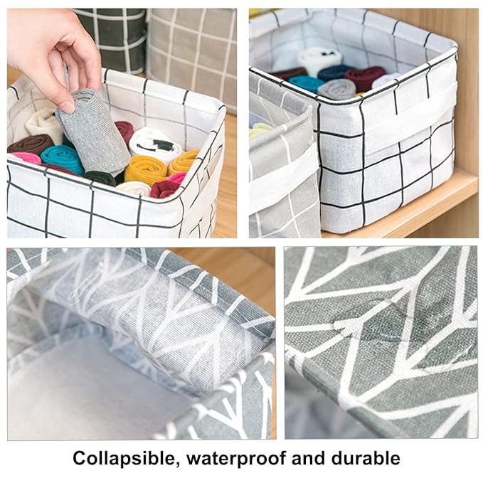 Foldable Storage Basket - Set of 6 Small Collapsible Canvas Containers Organizers with Handle for Home Decor or Storing Toys, Keys, Sundries, Little Crafts. (Style C)