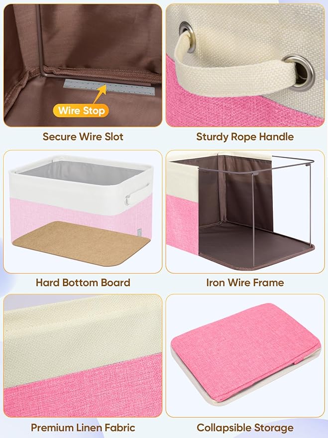 BALEINE 1 Pack Fabric Closet Storage Bins for Shelves, Linen Closet Organizers and Storage, Decorative Baskets for Organizing, Shelf, Clothes, Home, Office (Pink, 12"x8"x8")
