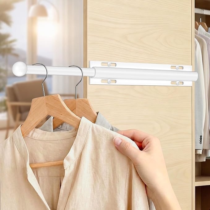 Luvenia Valet Rod,Adjustable Closet Rod 16in Heavy Duty Stainless Steel,Closet Rods For Hanging Clothes Retractable Slide Out Valet Rod For Closet Pull Out For Closet, Laundry Room, Bedroom(White)