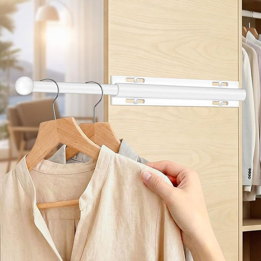 Luvenia Valet Rod,Adjustable Closet Rod 16in Heavy Duty Stainless Steel,Closet Rods For Hanging Clothes Retractable Slide Out Valet Rod For Closet Pull Out For Closet, Laundry Room, Bedroom(White)