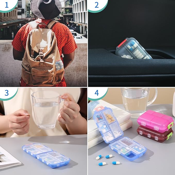 1Pack Travel Pill Organizer - 10 Compartments Pill Case, Compact and Portable Pill Box, Perfect for On-The-Go Storage, Pill Holder for Purse Brown