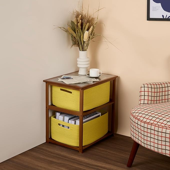 MiniArk Large Storage Baskets for Organizing, Closet Shelf Baskets for Clothes Blanket Towels, Baby Nursery, Toy Bins Box, Woven Rope Baskets, 17 x 13 x 7.5”, 4 Packs Yellow