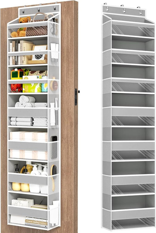 Mefirt Over The Door Organizer, 7 Tier Door Hanging Organizers with 7 Large Pockets 12 Side Pockets, Behind Door Storage Hanging Shelves for Closet Bathroom Bedroom Nursery