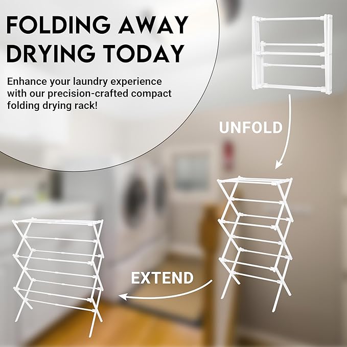 ZOES HOMEWARE 2026 Enhanced Clothes Drying Rack | Foldable Drying Rack Clothing for Laundry | Small Collapsible Portable Dryers for Laundry | Use for Indoor & Outdoor | White 37.5"x29"x12"