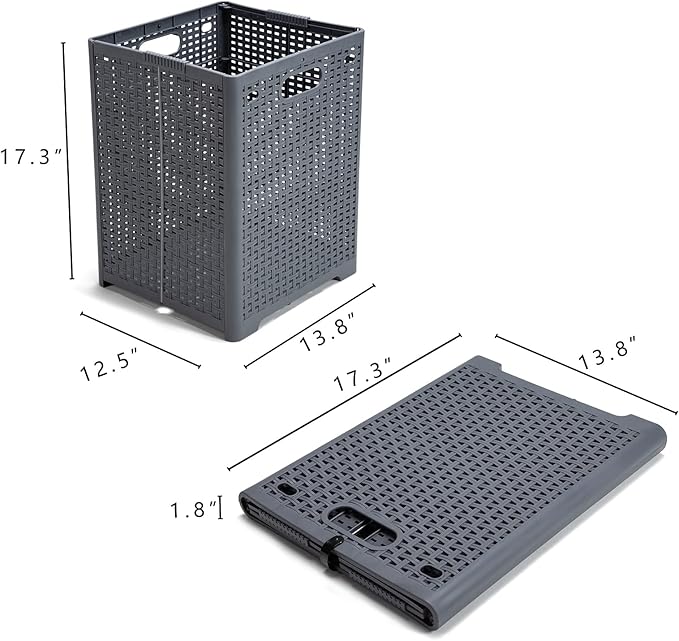Eslite 42L Collapsible Plastic Laundry Baskets,Foldable Laundry Hamper,Pack of 2 (Grey)