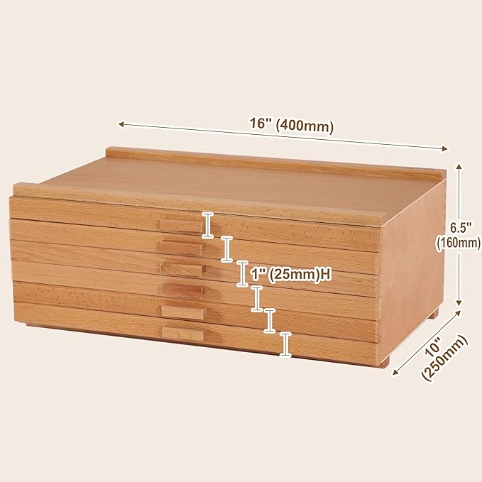 VISWIN Upgraded 6-Drawer Wood Artist Supply Storage Box with Removable Dividers, Premium Beech Wood Art Storage Box, Portable Organizer Box for Paints, Markers, Pencils, Pens, Brushes and Art Supplies
