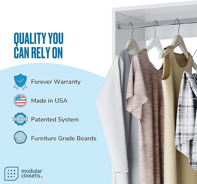 Double Hanging Closet Unit - Modular Closet System For Hanging - Corner Closet System - Closet Organizers And Storage Shelves (White, 25.5 inches Wide) Closet Shelves