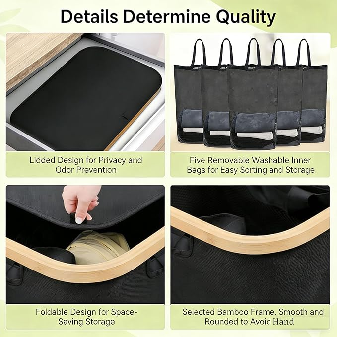 2pcs FLaundry Hamper with Lid,Collapsible Dirty Clothes Hamper Organizer | Large Capacity Space-Saving Design for Bedroom/Laundry Room Essentials (Black)