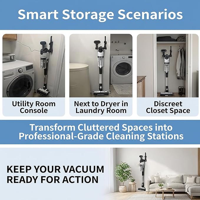 Wall Mount Storage Holder Organizer for Levoit LVAC-200 Cordless Vacuum,Space-Saving Accessory Docking Station Bracket for Extension Wand,Floor Brush&Crevice Tools,Stable&Compact,Easy Installation