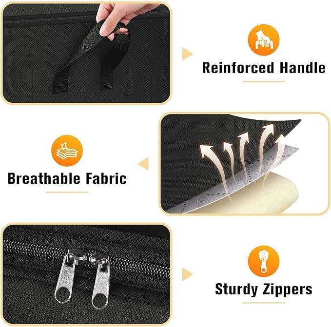 SpaceTrove Clothes Storage Bags, 8-Pack Comforter Blanket Organizers, 80L Large Capacity Containers with Visual Window for Clothing, Quilt, Sheet, Pillow, Closet Organization for Bedding (Black)