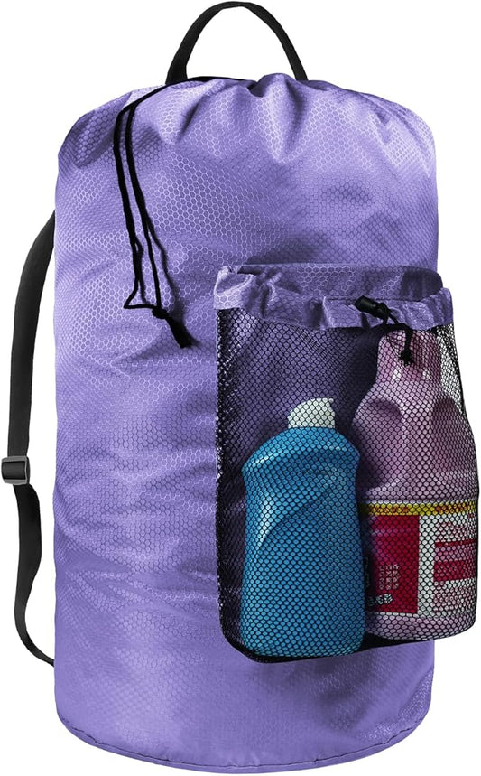 Laundry Bag with Shoulder Straps and Mesh Pocket Laundry Backpack Large Portable Laundry Hamper for College Laundromat Apartment
