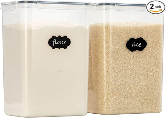 Chef's Path Airtight Food Storage Containers with Measuring Cups, Set of 2, 9.5L, 320Oz, Spacious, Leakproof Design Pantry Canisters for Flour, Sugar, and Bulk Food Storage - Transparent