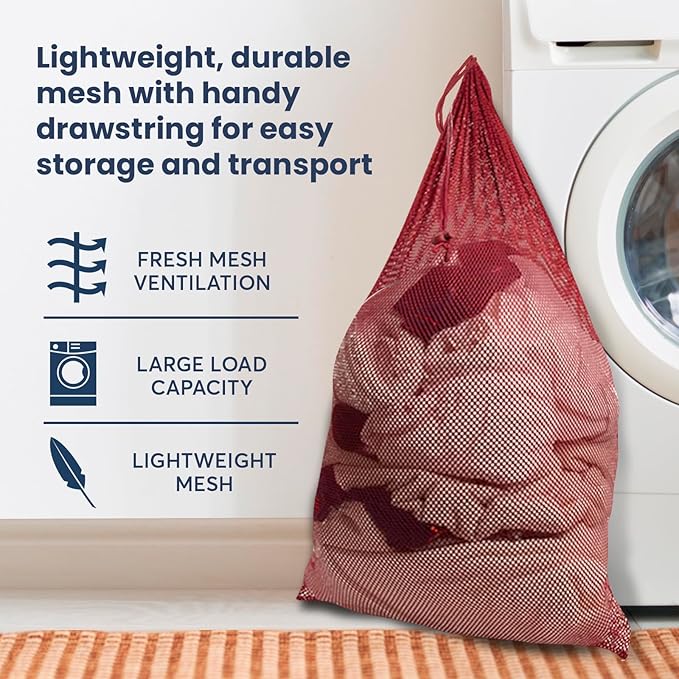 Premium Heavy-Duty Mesh Laundry Bag - Clothes Hamper w/Drawstring - Home & College Essentials Burgundy (36"x24")